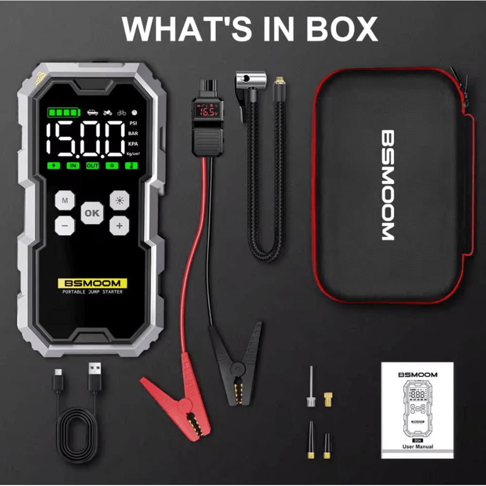 Portable Car Jump Starter With 150PSI Air Compressor And 7000A Peak Battery Booster Power Bank 4
