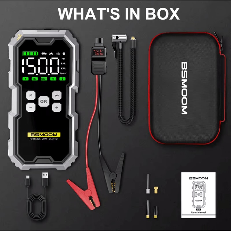 Portable Car Jump Starter With 150PSI Air Compressor And 7000A Peak Battery Booster Power Bank 4