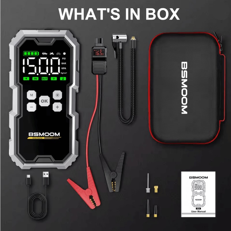 Portable Car Jump Starter With 150PSI Air Compressor And 7000A Peak Battery Booster Power Bank 5