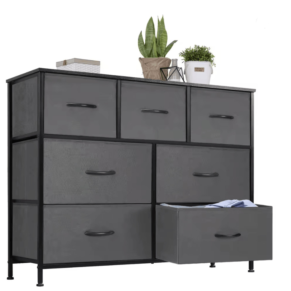 JHK 7 Drawer Fabric Dresser For Bedroom And Closet Organization With Metal Frame And Wooden Top 7