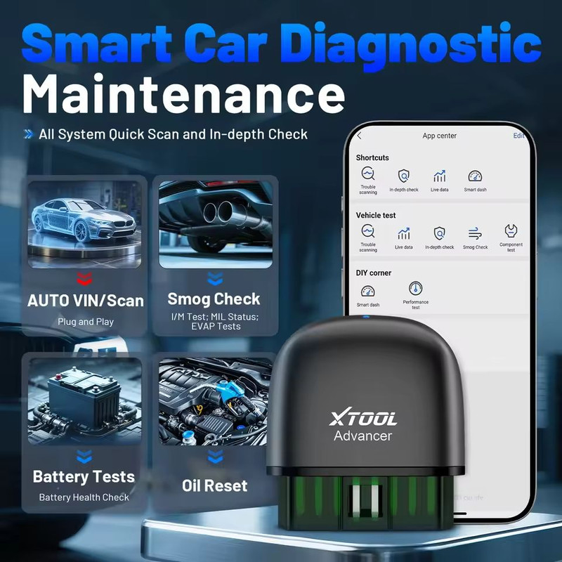 XTOOL Advancer AD20 Pro Bluetooth OBD2 Scanner  FullSystem Diagnostic Tool With Oil Reset  Battery  5