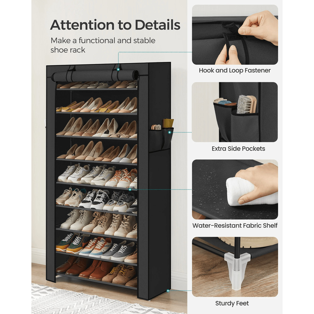 Songmics 9 Tier Shoe Rack With Dustproof Cover For Entryway Shoe Storage And Organization 2