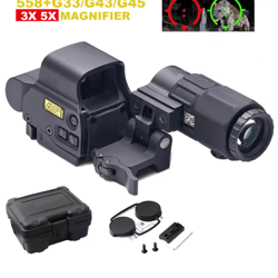 tactical 558 red dot holographic sight with g43 magnifier and quick detach mount for hunting and airsoft