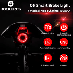 rockbros smart bike brake light with auto sensing and waterproof led rear light for cycling safety