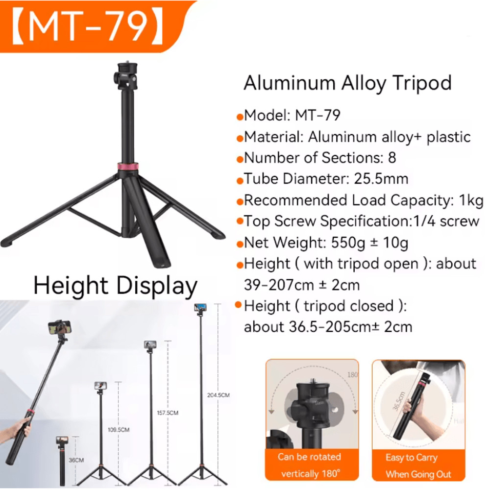 Ulanzi MT79 Lightweight Camera Tripod With 2M Extension For Fill Light And Action Camera Mounting 1