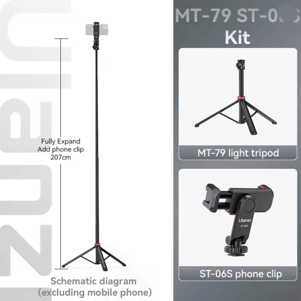 Ulanzi MT79 Lightweight Camera Tripod With 2M Extension For Fill Light And Action Camera Mounting 3