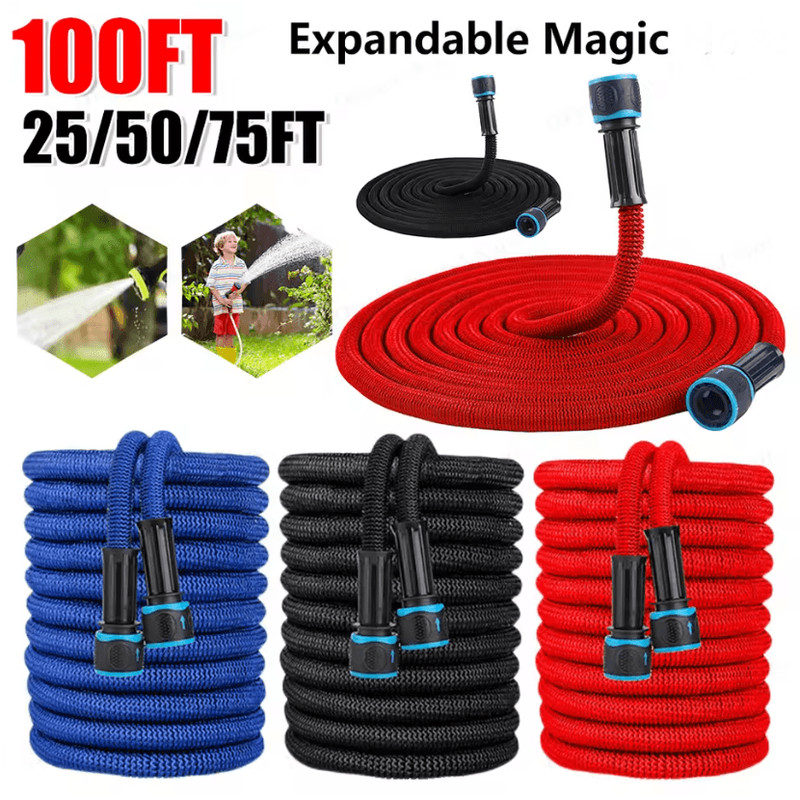 Expandable Garden Hose With High Pressure Spray Nozzle For Home Watering And Car Washing 25FT To 10 0