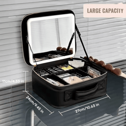travel makeup bag with led lighted mirror and adjustable dividers for cosmetics and accessories