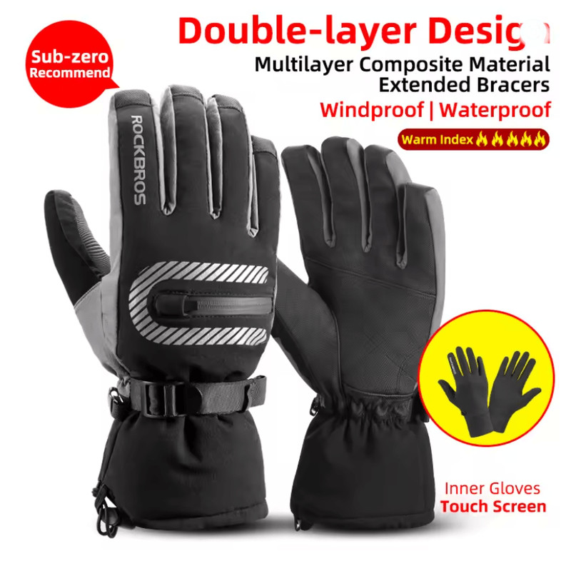 ROCKBROS Waterproof Thermal Winter Gloves For Motorcycle Cycling And Snow Sports 6