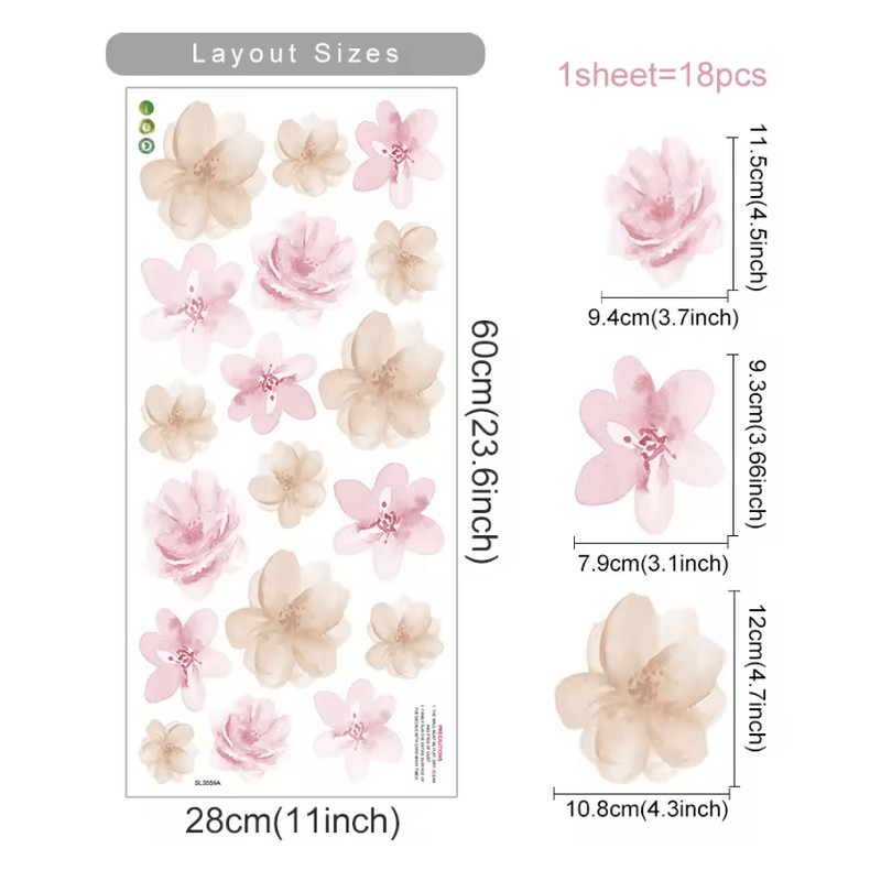 Boho Watercolor Flower Wall Decals Removable EcoFriendly Floral Stickers For Bedroom And Living Ro 6