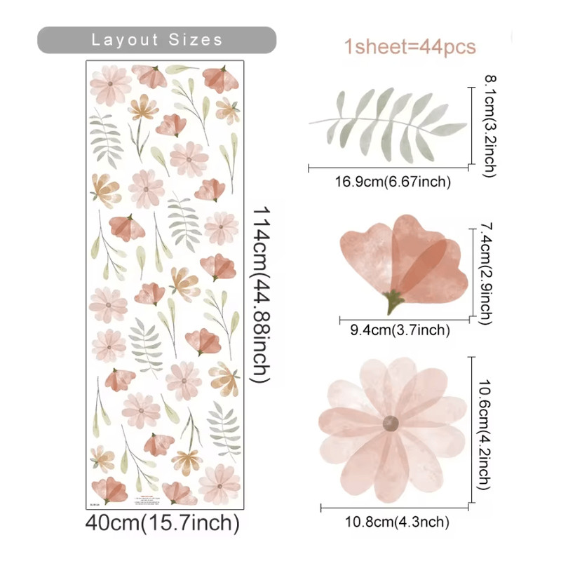 Boho Watercolor Flower Wall Decals Removable EcoFriendly Floral Stickers For Bedroom And Living Ro 7
