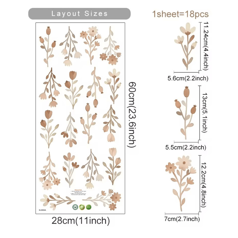 Boho Watercolor Flower Wall Decals Removable EcoFriendly Floral Stickers For Bedroom And Living Ro 8