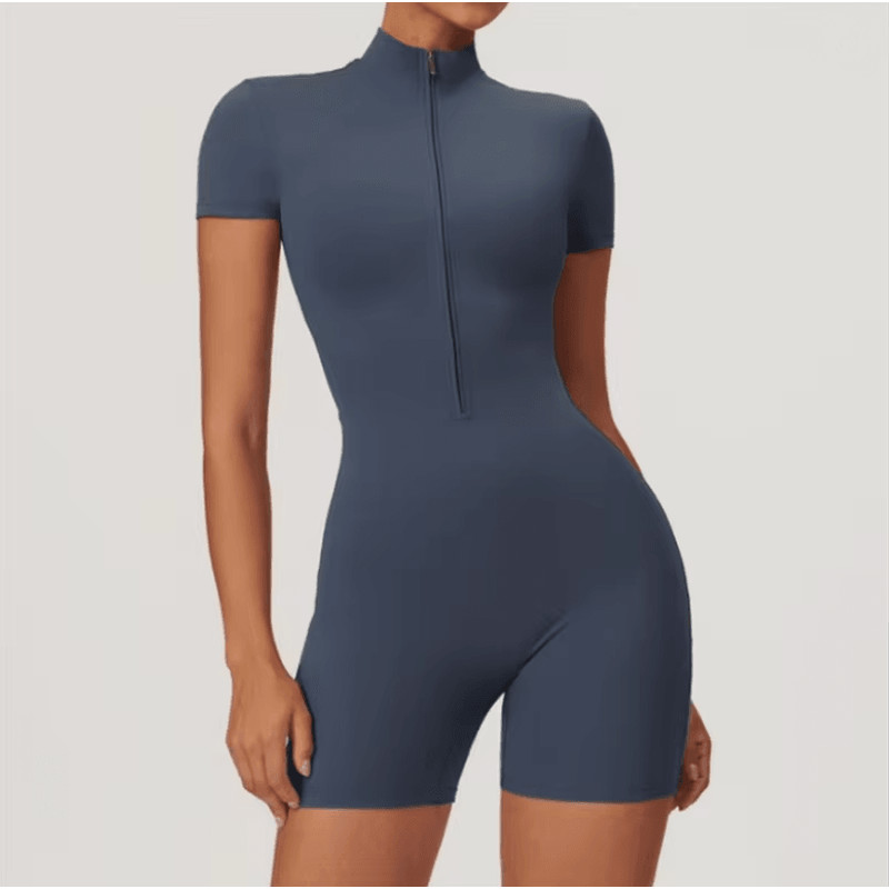 Seamless One Piece Yoga Jumpsuit With Zipper And Stand Collar 2