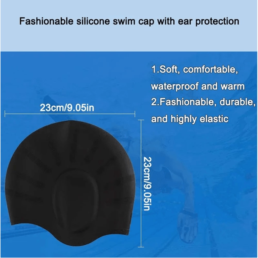 Waterproof Silicone Swimming Cap With Ear Protection For Adults 5