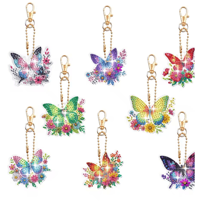 DIY Diamond Art Keychain Set 8 Piece Butterfly And Bird Kit For Adults And Craft Lovers 1
