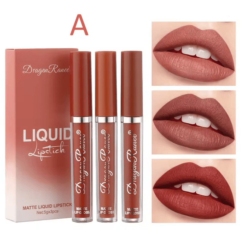 Matte Liquid Lipstick Set 3 Piece Long Lasting Waterproof Korean Beauty Makeup 2