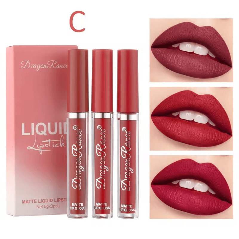 Matte Liquid Lipstick Set 3 Piece Long Lasting Waterproof Korean Beauty Makeup 4