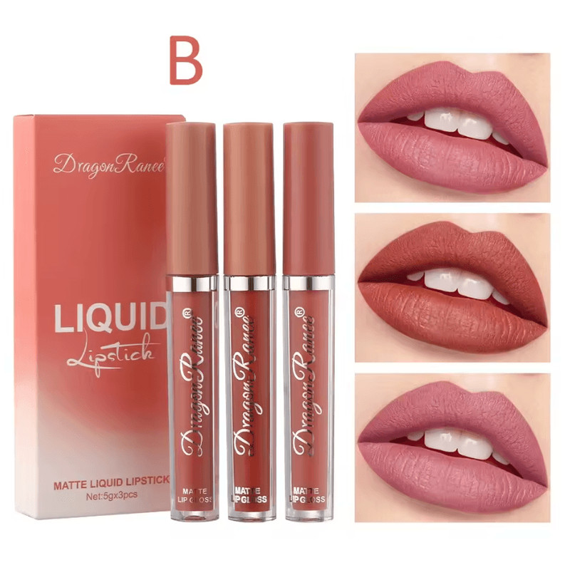 Matte Liquid Lipstick Set 3 Piece Long Lasting Waterproof Korean Beauty Makeup 3