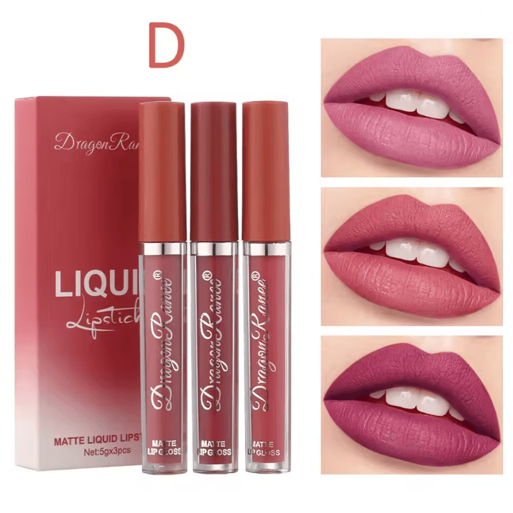 Matte Liquid Lipstick Set 3 Piece Long Lasting Waterproof Korean Beauty Makeup 5