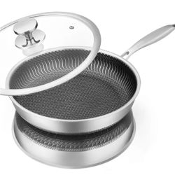 honeycomb stainless steel nonstick frying pan with lid for induction and gas cooktops