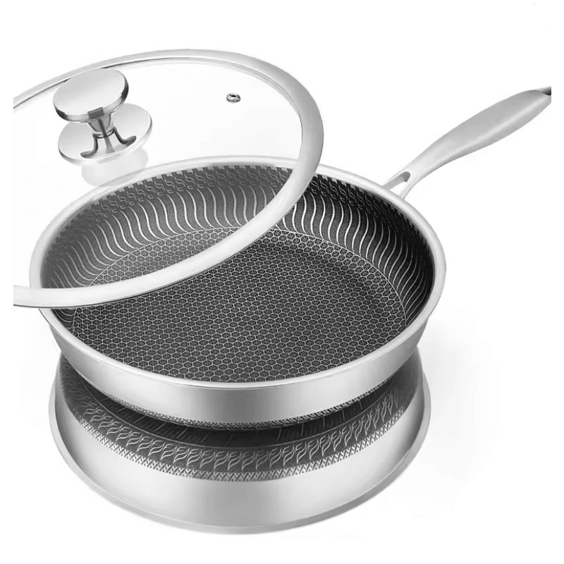 Honeycomb Stainless Steel Nonstick Frying Pan With Lid For Induction And Gas Cooktops 0