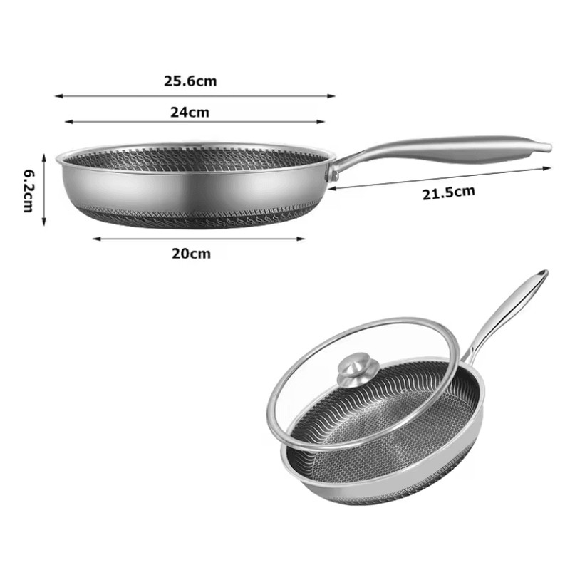 Honeycomb Stainless Steel Nonstick Frying Pan With Lid For Induction And Gas Cooktops 3