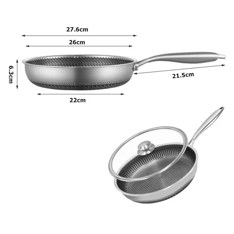 Honeycomb Stainless Steel Nonstick Frying Pan With Lid For Induction And Gas Cooktops 4
