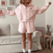 Cotton Oversized Pink Shorts Set For Women Two Piece Summer Lounge Outfit 1
