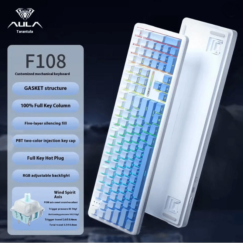 Aula F108 PRO Wireless Mechanical Gaming Keyboard With RGB Backlight And Gasket Mount 1