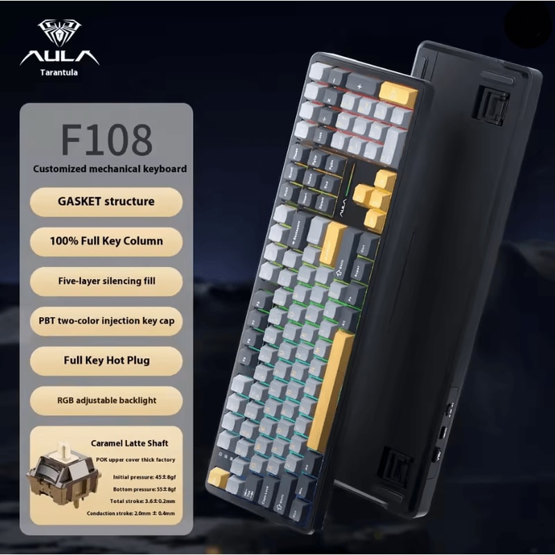Aula F108 PRO Wireless Mechanical Gaming Keyboard With RGB Backlight And Gasket Mount 8