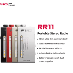 fiio rr11 portable hifi fm stereo radio with 3d bass and analog tuning