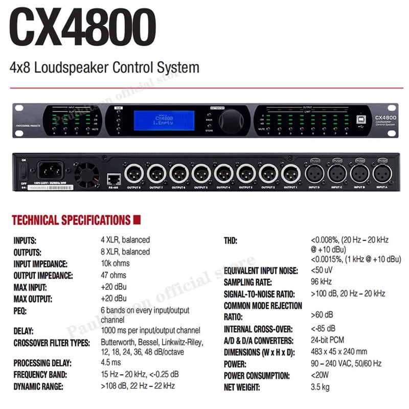 Paulkitson CX4800 Professional Audio Processor 4 In 8 Out 2
