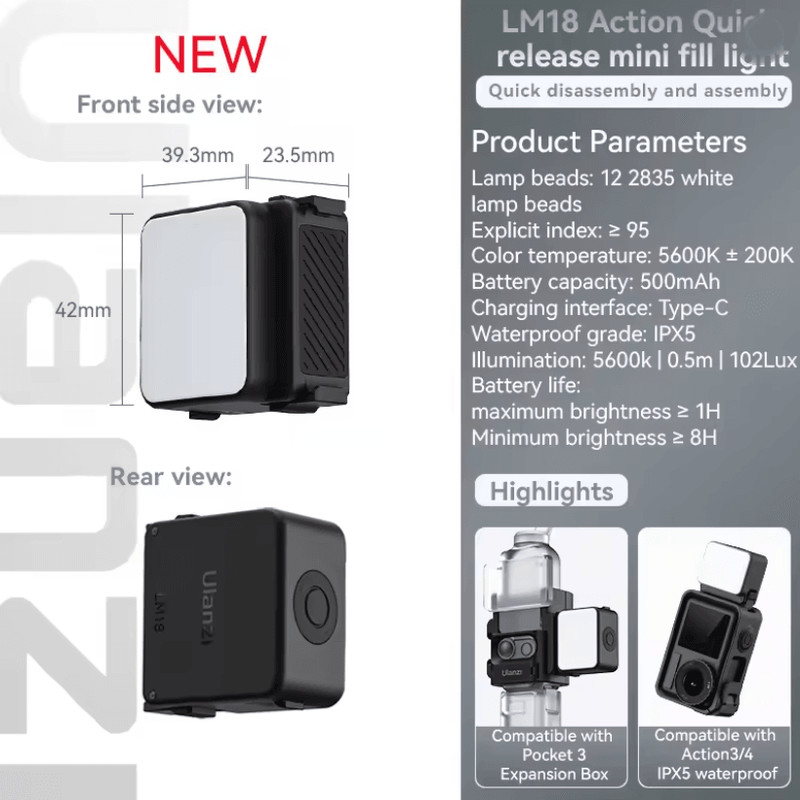 Ulanzi LM18 Waterproof LED Fill Light For Action Cameras 2