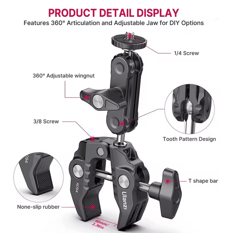 Ulanzi R094 Super Clamp With Double Ball Head Magic Arm 1