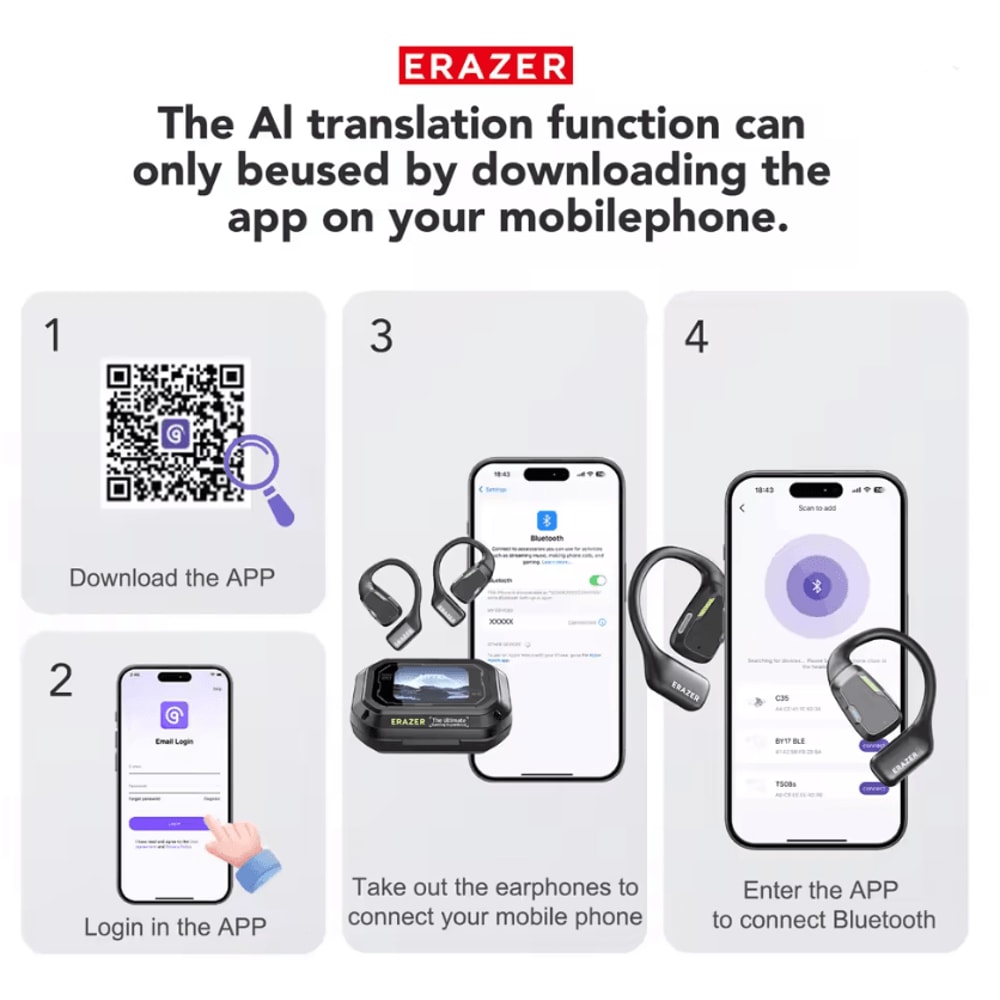 Erazer XP6 AI Translator Earbuds Bluetooth 54 Waterproof 2