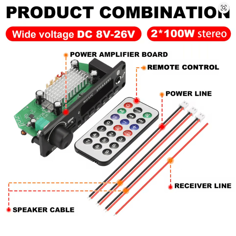 200W Bluetooth Amplifier Board With MP3 WAV Decoder And Mic 1