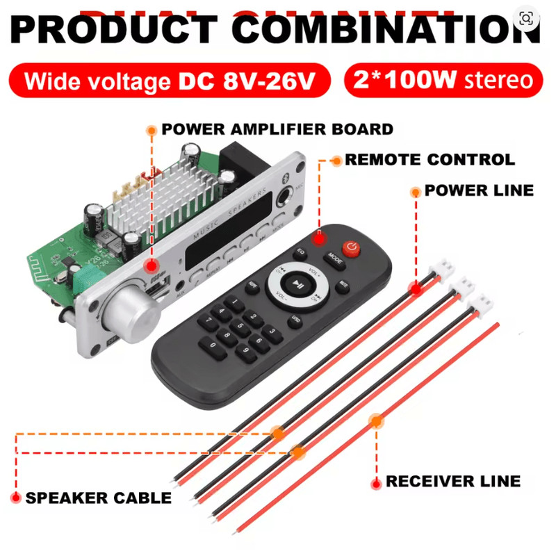 200W Bluetooth Amplifier Board With MP3 WAV Decoder And Mic 2