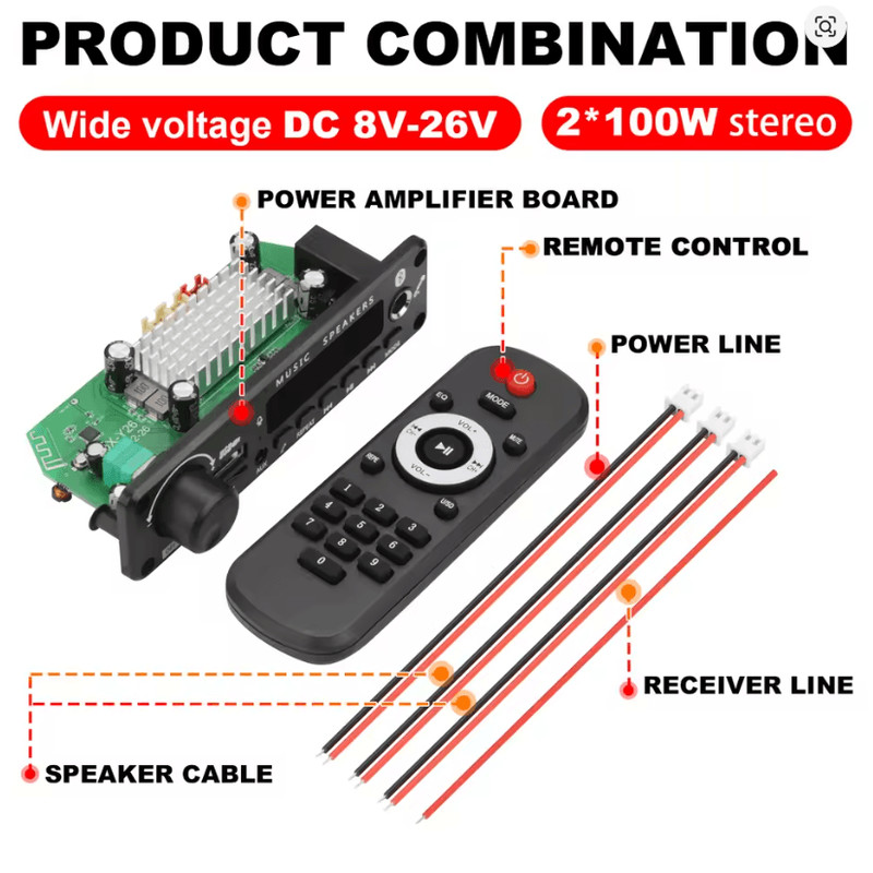200W Bluetooth Amplifier Board With MP3 WAV Decoder And Mic 3
