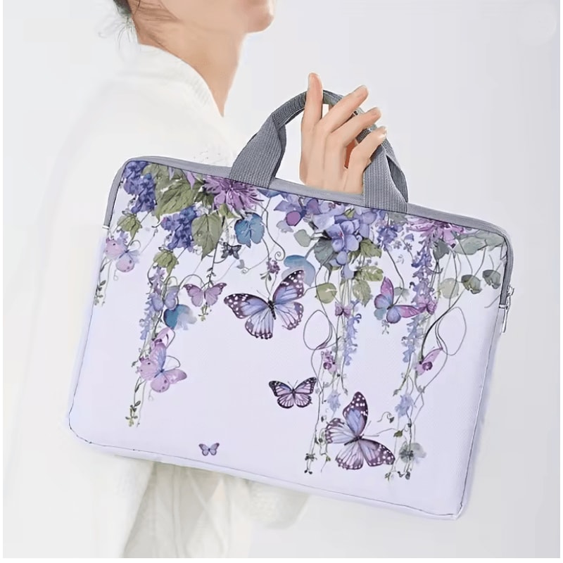 Purple Butterfly Laptop Bag And Briefcase Set For 14 Inch Laptops 0