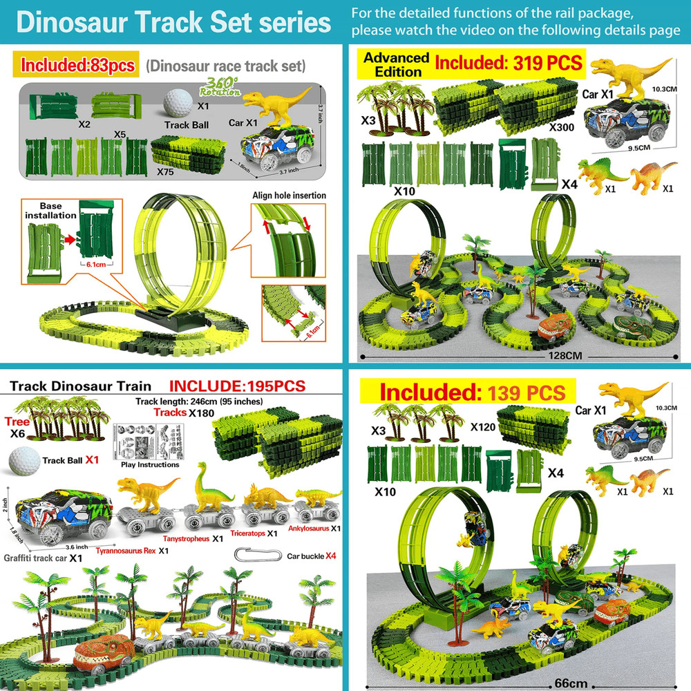 Dinosaur Race Track Toy Set With Electric Car And Looping Track For Kids 0