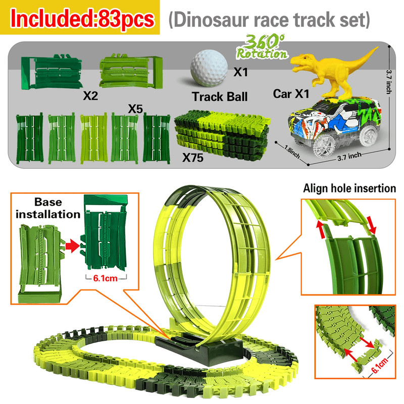 Dinosaur Race Track Toy Set With Electric Car And Looping Track For Kids 5
