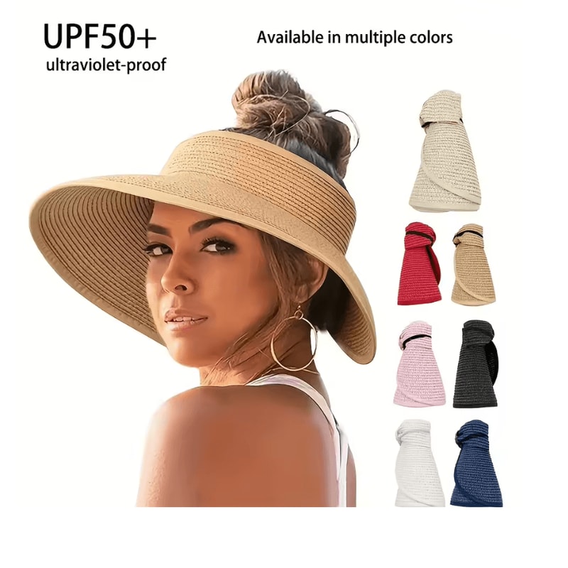 BreezeFold Wide Brim Foldable Straw Visor With UV Protection 0