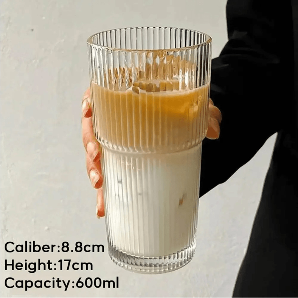 SleekStripe 600 Ml Striped Glass Coffee And Drink Tumbler 2