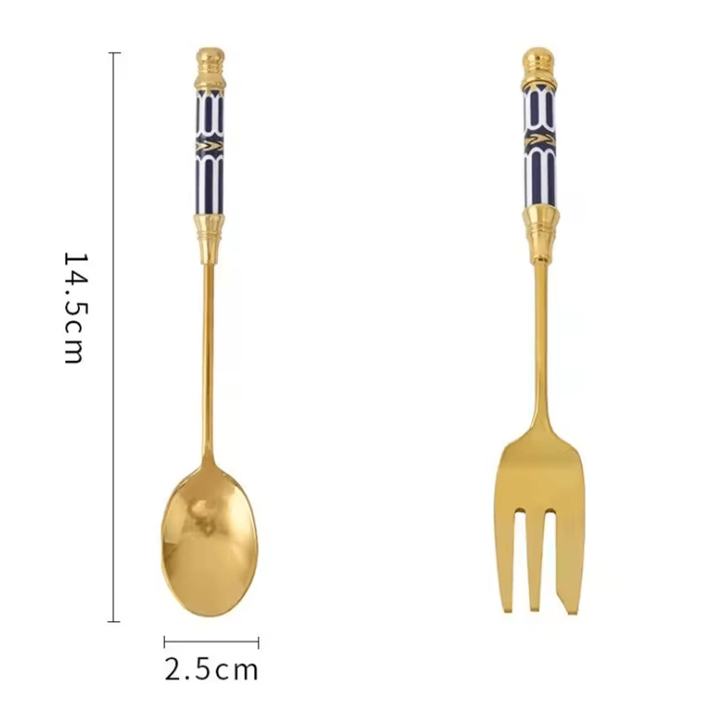 Gold Dessert Spoon With Ceramic Handle For Coffee And Ice Cream Stirring 2