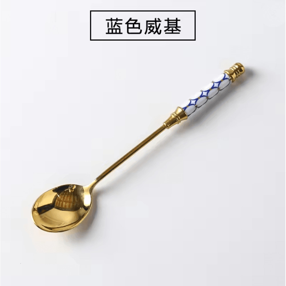 Gold Dessert Spoon With Ceramic Handle For Coffee And Ice Cream Stirring 3