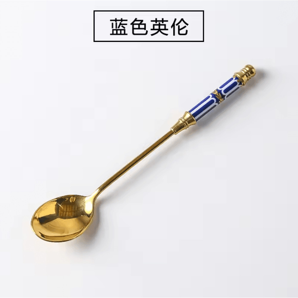 Gold Dessert Spoon With Ceramic Handle For Coffee And Ice Cream Stirring 4