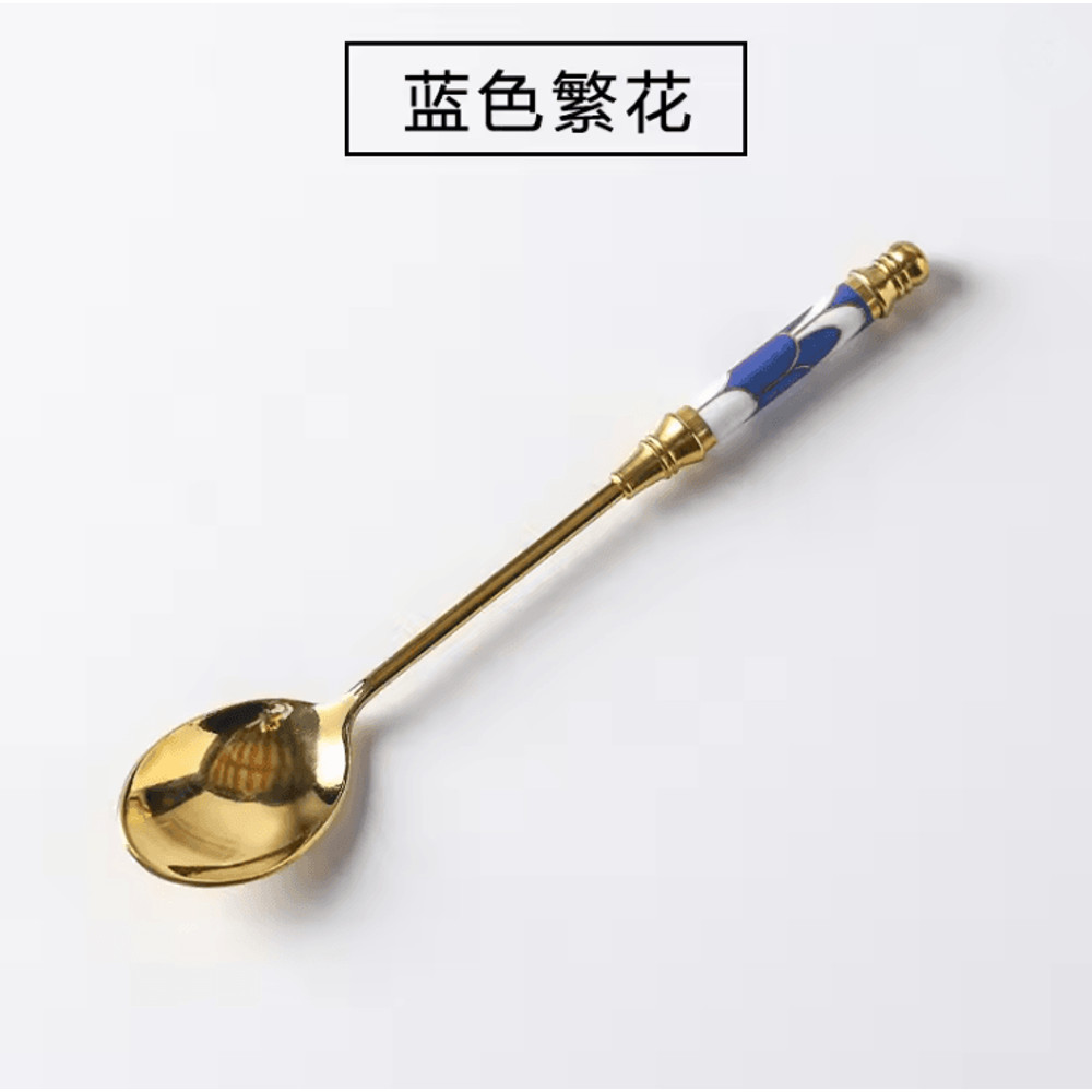 Gold Dessert Spoon With Ceramic Handle For Coffee And Ice Cream Stirring 5
