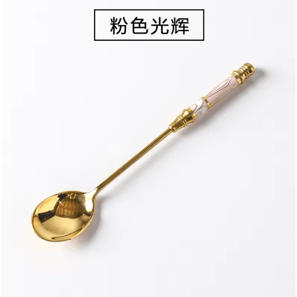 Gold Dessert Spoon With Ceramic Handle For Coffee And Ice Cream Stirring 6