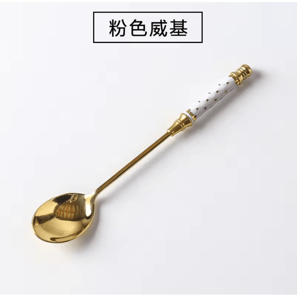 Gold Dessert Spoon With Ceramic Handle For Coffee And Ice Cream Stirring 7