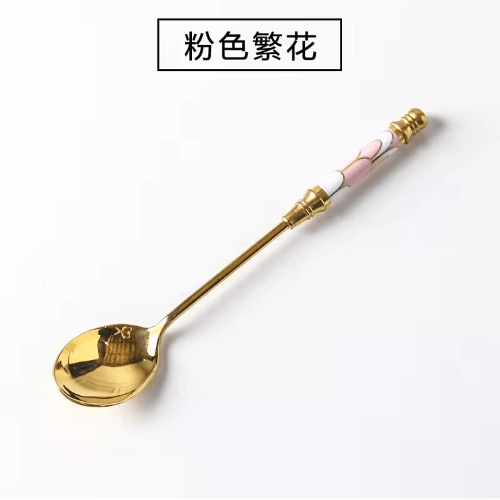 Gold Dessert Spoon With Ceramic Handle For Coffee And Ice Cream Stirring 8